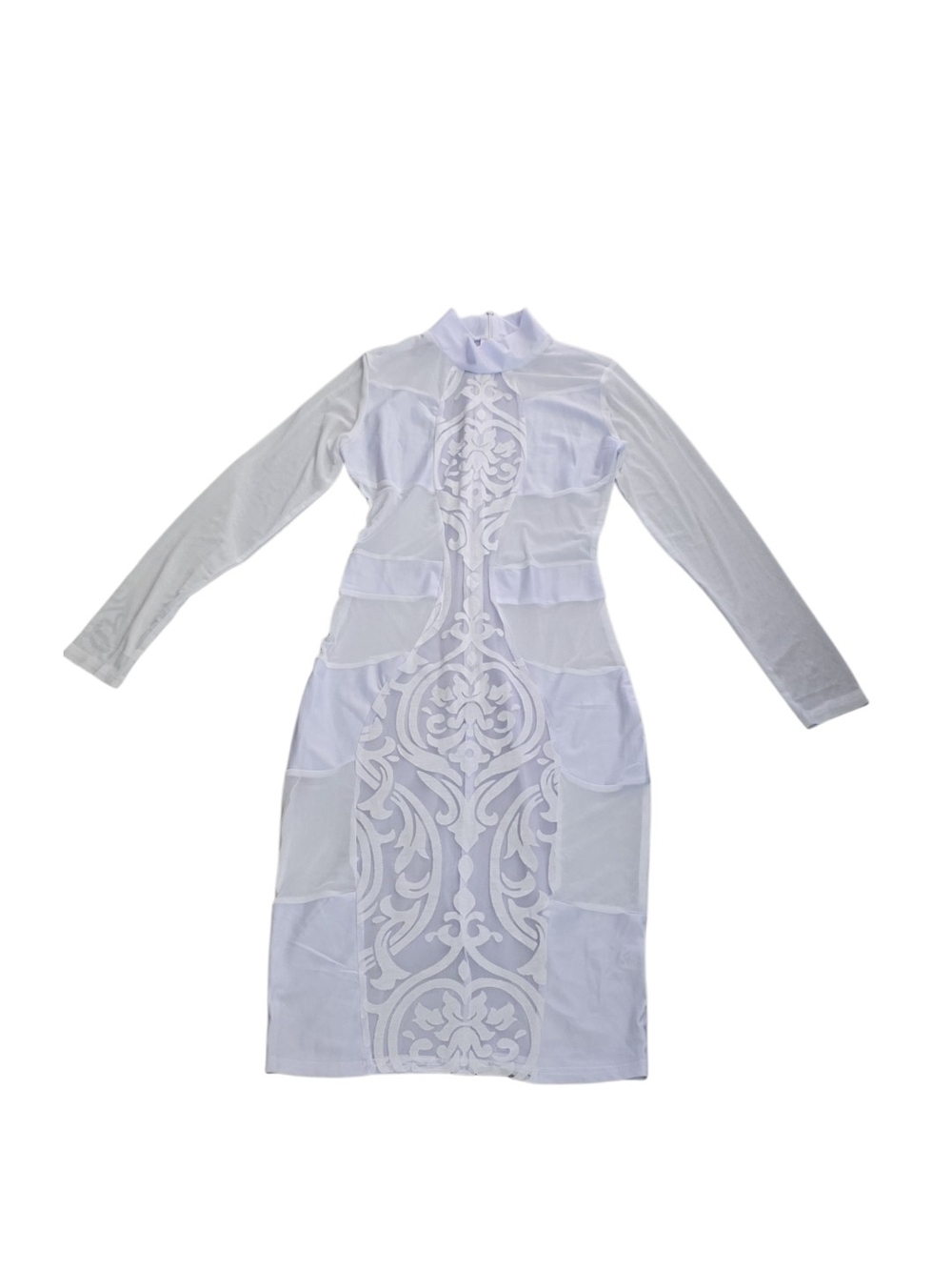 Texture Me Up Dress White Bodycon Sheer Mesh Baroque Medium - Picture 3 of 8